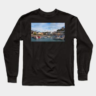 A sunny view across the boats moored in the harbour of the Devonshire seaside town of Torquay. Long Sleeve T-Shirt